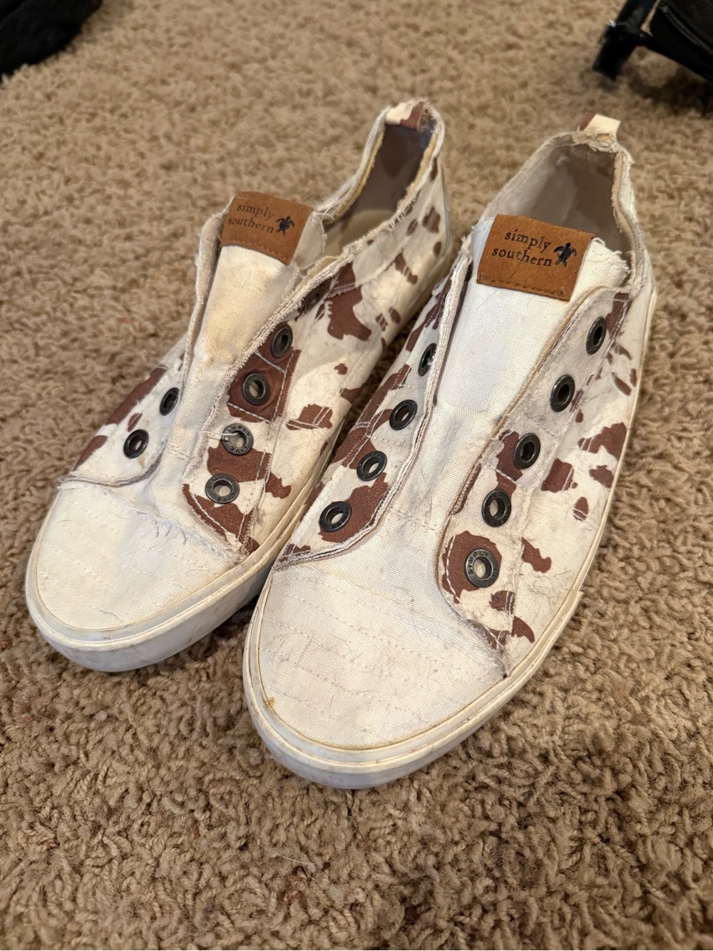 Simply Southern White Canvas Slip-On Sneakers with Brown Camo Accents